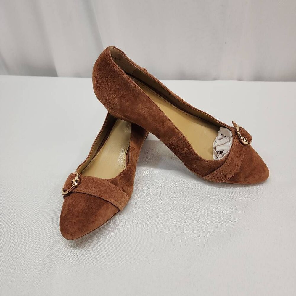 Talbots Size 9 Brown Suede Leather Wedges Buckel Embellished D - Picture 2 of 11